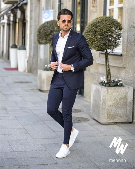 white sneakers with black suit